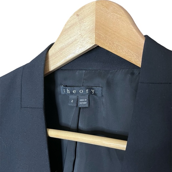 Theory Black Lanai Sevona Virgin Wool Blend Collarless Angular Blazer 2 - Picture 4 of 4